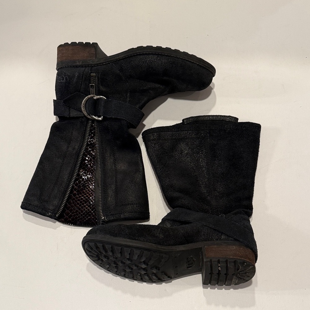 UGG Black and Brown Moto Boots